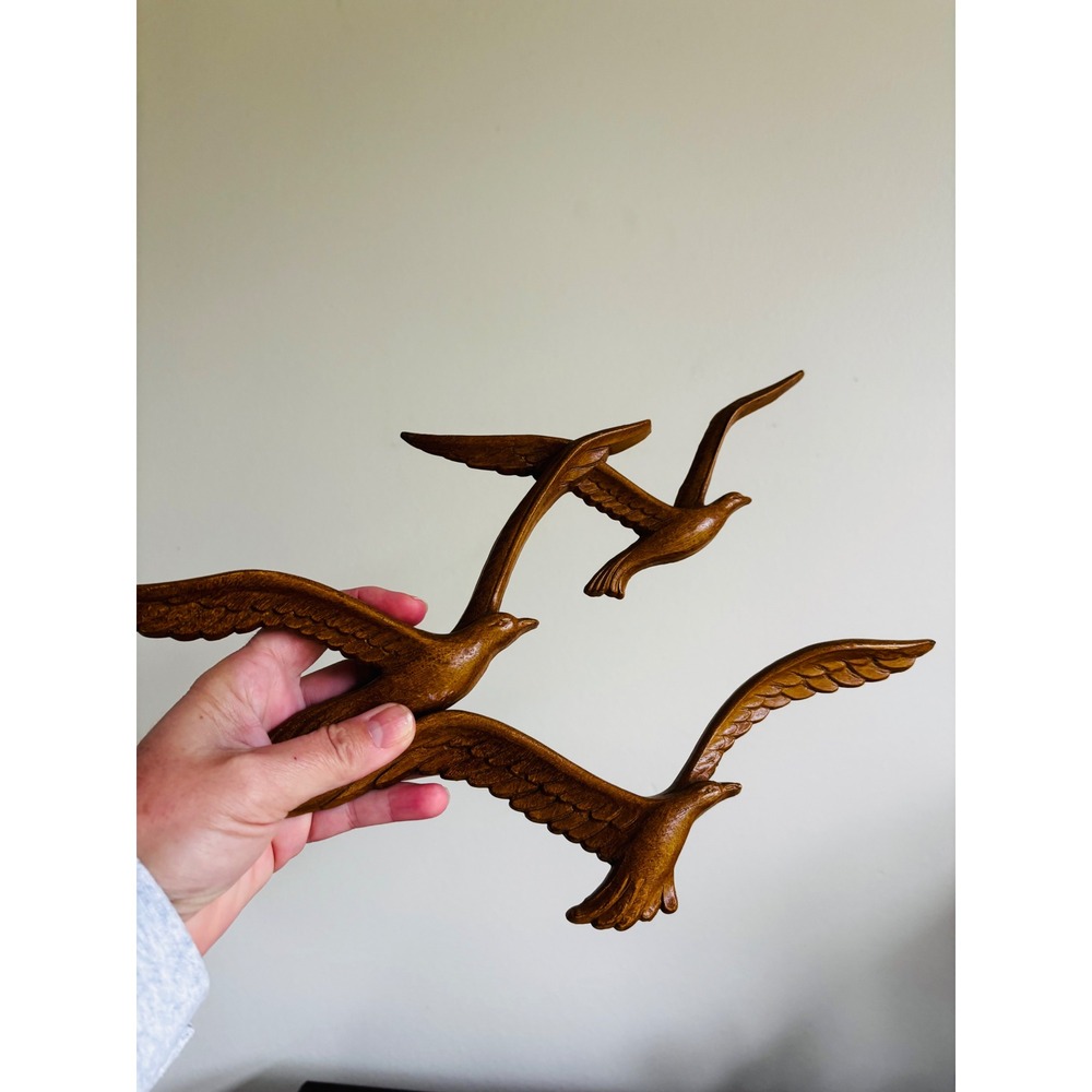 Vintage HOMCO faux wood resin seagull wall hanging birds 3 pc set